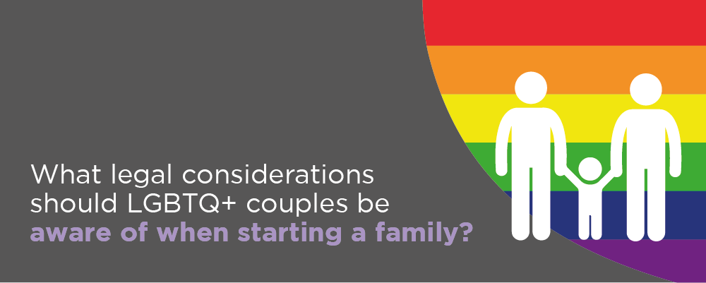What legal considerations should LGBTQ+ couples be aware of when starting a family?